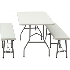 Zahradní cateringový set - bílý stůl 180 cm + 2 lavice